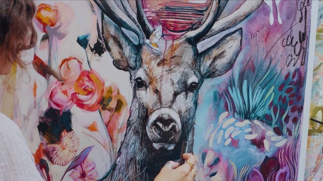 Dimitra Milan painting deer blue purple yellow red
